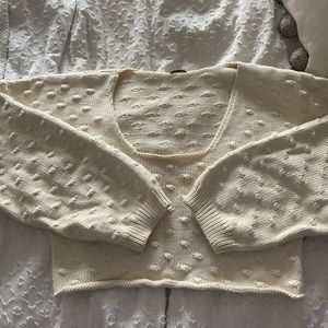 Rachel Comey Cream Square Neck Cropped Sweater Small